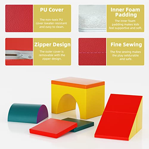 XJD PU Leather Foam Climbing Blocks for Toddlers, Soft Play Climbing for Toddlers, Single Tunnel Climber,Climb and Crawl Activity Playset, Indoor Crawling Gym Equipment for Toddler (Assorted)