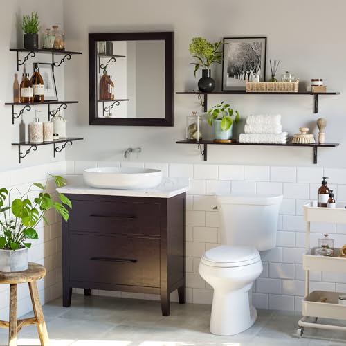 DINZI LVJ Long Wall Shelves, 23.6 Inch Large Floating Shelves Set of 2, Wide Display Shelf Wall Mounted with Brackets, Easy Hanging for Living Room, Toilet, Office, Bedroom, Espresso