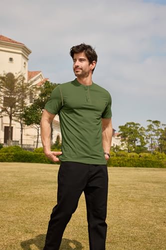 Aulemen Men's Henley Shirts Short Sleeve Casual Lightweight Slim Fit Basic Button T-Shirt with Pocket Wine Red