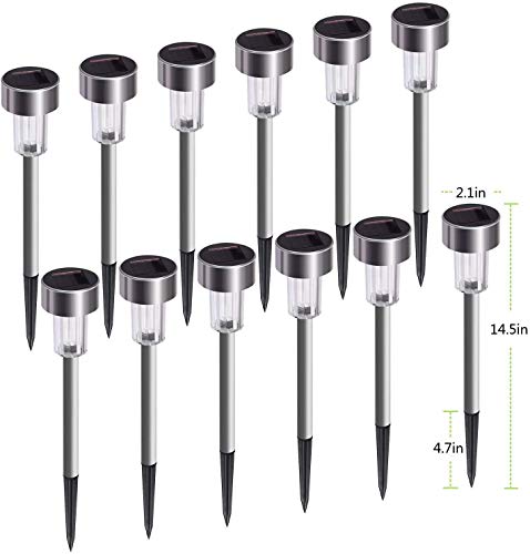 Solar Lights Outdoor, 12Pack Stainless Steel Outdoor Solar Lights - Waterproof, LED Landscape Lighting Solar Powered Outdoor Lights Solar Garden Lights for Pathway Walkway Patio Yard & Lawn-Cool White