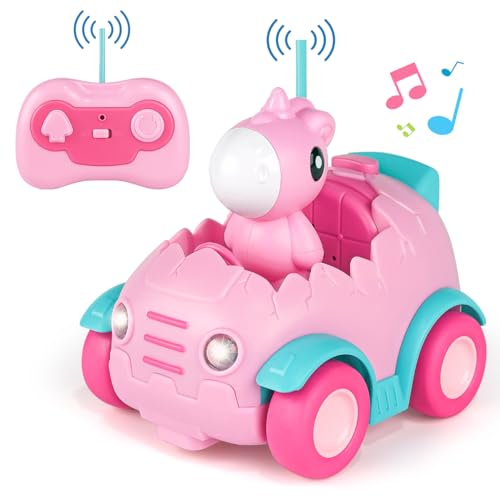 Nueplay Remote Control Car for Toddler Age 2 3 4 5, Electric RC Car Toys with Light & Music, Toddler Toys, Race Car Vehicles, Horse Figures Truck, Christmas Birthday Gift for Baby Girls, Pink