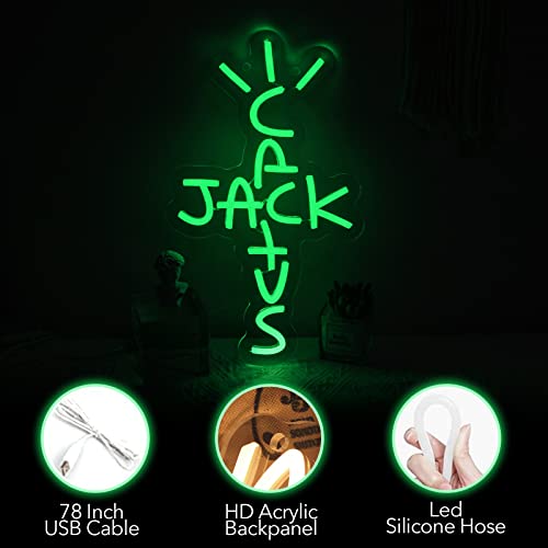 Jesalah Cactus Jack Neon Sign Green Words Neon Light Sign Wall Art Neon Light For Rap Talking West Coast Light Up Hanging Sign For bedroom Home Bar Pub Party Decor USB Sign