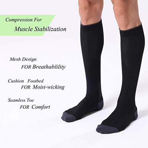 FITRELL 3 Pairs Compression Socks for Women and Men 20-30mmHg- Circulation and Muscle Support Socks for Travel, Running, Nurse, Knee High Socks, BLACK S/M