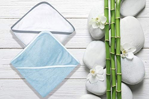 BAMBOO QUEEN 2 Pack Premium Baby Bath Towel - Rayon Made from Bamboo, Hooded Towels for Babies,Toddler,Infant - Newborn Essential -Perfect Baby Registry Gifts (White and Yellow, 30 x 30 Inch)