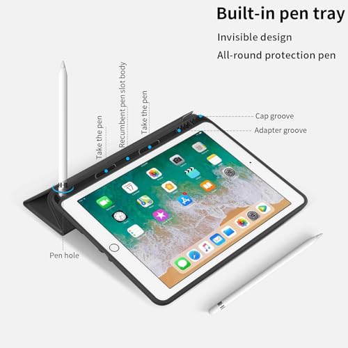 JKSML Case for iPad 6/5 9.7 Inch, Case with Pencil Holder for iPad 6th/5th Generation 2018/2017, Soft Protective Case, Auto Wake/Sleep, Black