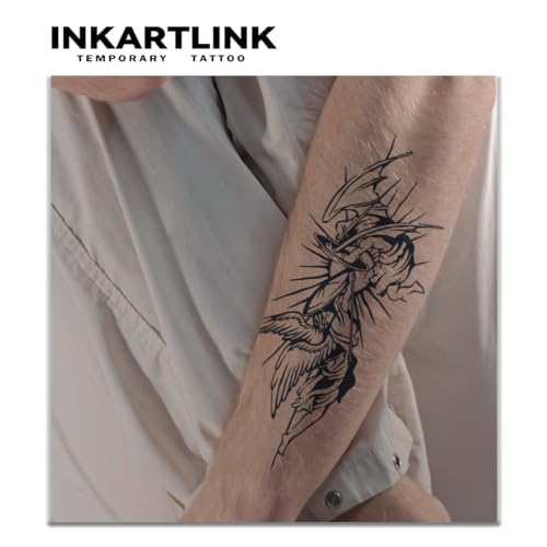 INKARTLINK Tattoo Tech, 2 Sheets Large Semi Permanent Tattoo, Adult Art Design Temporary Tattoos, Lasts 1-2 Weeks, Waterproof, Realistic Look, No Adhesive, No Reflection (Lion Design)