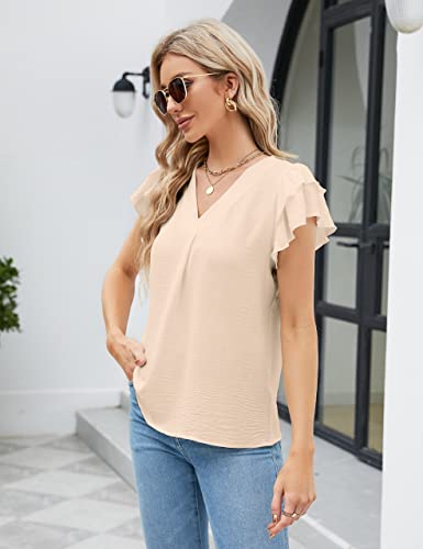 Blooming Jelly Womens Dressy Casual Shirts Short Sleeve V Neck Work Blouse Business Casual Summer Tops 2025(Small, Sapphire Blue)