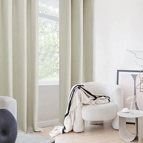 Deconovo Room Darkening Curtains, Window Drapes with Line Foil Print for Loft, Grommet Home Decor Panels, Beige, 42W x 45L Inch, 2 Panels