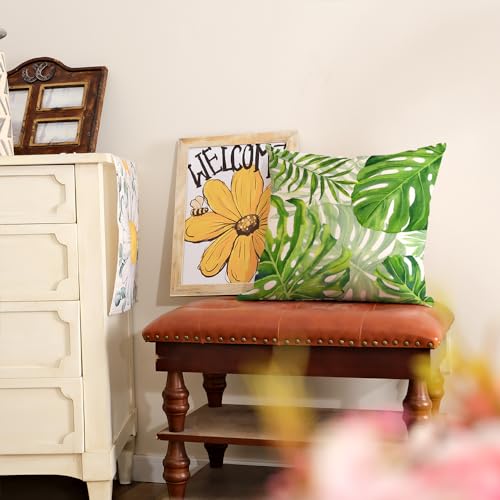 AACORS Summer Pillow Cover 12x20 Inch Palm Tree Decor Tropical Green Leaf Farmhouse Seasonal Decorative Pillow Case for Home Sofa Couch(Green) AA536-12