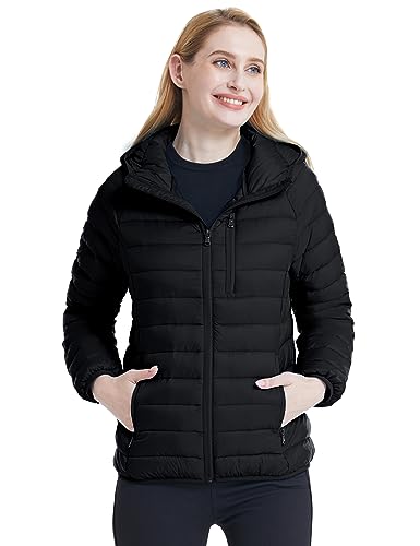wantdo Women's Packable Down Jackets Lightweight Spring Jackets (Black, Small)