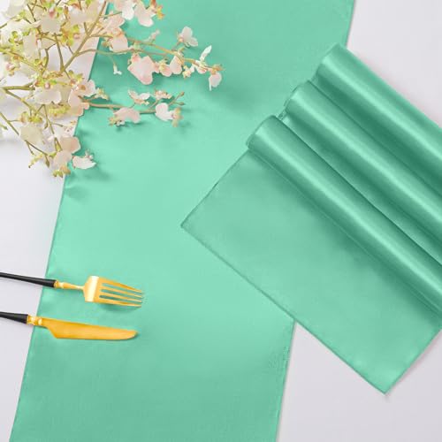 Horbaunal 24 Pack Light Pink Satin Table Runner 12 x 108 Inch, Smooth Table Runners for Wedding Banquets Birthday Party
