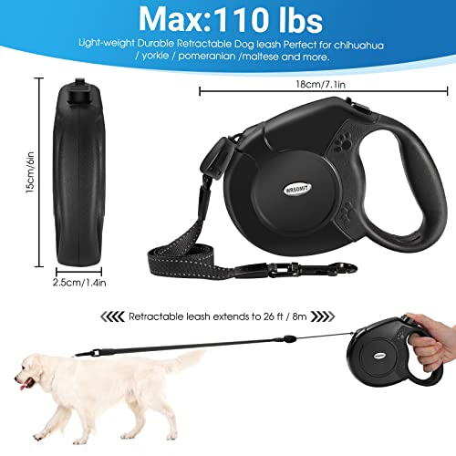 WRSOMIT Retractable Dog Leash, 26 Ft Heavy Duty Pet Walking Leash for Small Medium Large Dogs up to 99lbs, Anti-Slip Handle, 360 ° No Tangle, Nylon Tape, One-Handed Brake