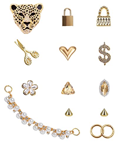 ZOKUZO Bling Croc Charms Accessories Gold Cute Designer Girly Pearl Crock Pins Jewels Gems Chains Shoe Decorations Charms Jewelry for Women Adults Black Girl Teens Gifts Bubble Slides