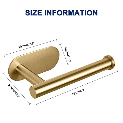 NearMoon Toilet Paper Holder Self Adhesive, Premium Thicken SUS304 Stainless Steel Rustproof Adhesive Toilet Roll Holder no Drilling for Bathroom, Kitchen, Washroom (1 Pack, Brushed Gold)