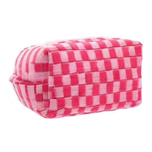 PAZIMIIK Checkered Makeup Bag for Purse Portable Zipper Make Up Pouch Small Cosmetic Case for Travel Accessories (Hotpink)