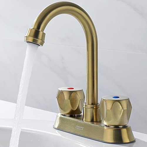 Bathroom Faucets 4 Inch Centerset Bathroom Faucet 2 Handle Faucet for Bathroom Sink with 2 and 3 Hole, Lead-Free Faucets for Bathroom Sink Vanity Rv Sink Faucet, Brushed Gold