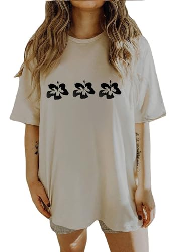 CSDAJIO Women's Casual Short Sleeve Loose Shirt Oversized T-Shirt Trendy Going Out Crew Neck Summer Graphic Tees C+Sun Green Medium