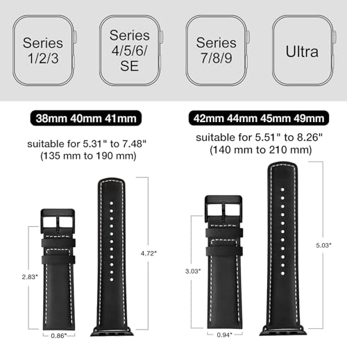 SUNFWR Leather Bands Compatible with Apple Watch Band 49mm 45mm 44mm 42mm for Men Women, Genuine Leather Replacement Strap for iWatch Ultra 2, Ultra, SE2, SE, Series 9 8 7 6 5 4 3 2 1 (Red