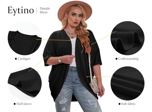Eytino Womens Plus Size Kimono Cardigan Long Sleeve Ruched Cover Up Loose Casual Blouse Tops,5X Green