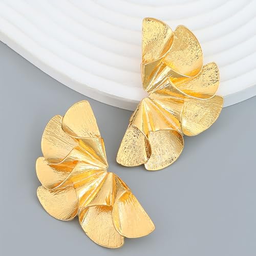 Vavhoo Gold Statement Earrings for Women Large Geometric Dangle Earrings Bohemian Flower Dangling Drop Earrings Exaggerated Metal Sectored Geometric Earrings for Women (Silver)