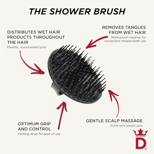 Jack Dean by Denman (Black) Scalp Massager and Detangling Hair Brush for Thick or Thin Hair, Curly or Straight Hair - use in the Shower or Bath - Head and Beard Scrubber - For Women and Men, D6