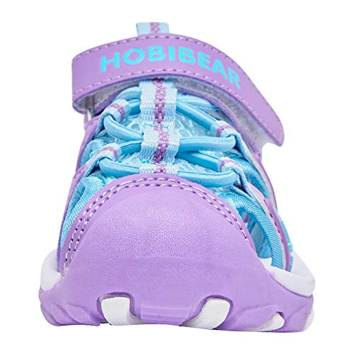 BODATU Girls Summer Outdoor Beach Sports Closed-Toe Sandals Blue/Purple, 12 Little Kid
