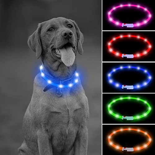 Illumifun LED Dog Necklace Light, USB Rechargeable Light Up Dog Collar, Flash LED Dog Collar for Your Dogs Camping (Blue-Silicone)