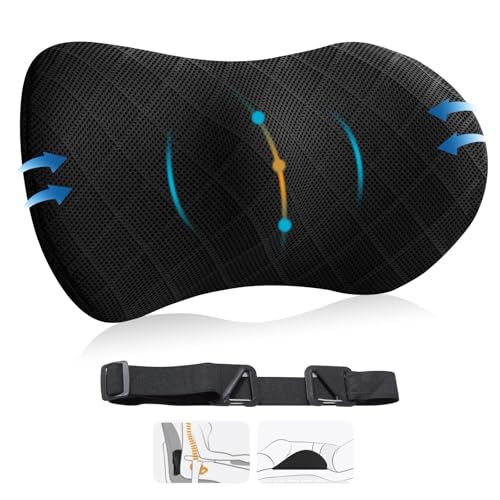 Lumbar Support Pillow for Office Chair and Car Seat, Lumbar Pillow with Adjustable Strap, Memory Foam Back Pillow for Lower Back Pain Relief, Back Support for Sitting, Resting, Driving, Traveling