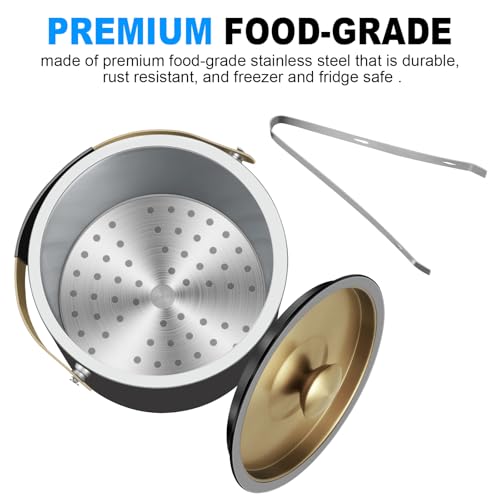 3.2L Ice Bucket with Silicone Lid, Tongs & Strainer, Double Wall Stainless Steel Insulated Black Ice Bucket for Parties & Cocktail Bar, Keep Ice Frozen Longer