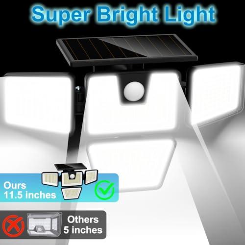 AmeriTop Solar Lights Outdoor, 2 Pack LED High Brightness Cordless Solar Motion Sensor Lights; 4 Adjustable Heads, 320ยฐ Wide Angle Illumination, IP65 Waterproof, Security LED Wall Light(Daylight)