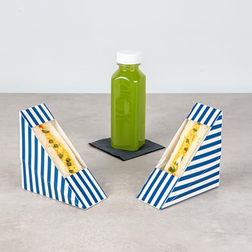 Restaurantware Cafe Vision 4.8 x 2.8 Inch Sandwich Paper Boxes 200 Medium Sandwich Wedge Boxes - With Window Disposable Kraft Paper Triangle Sandwich Containers Grease-Resistant Lining