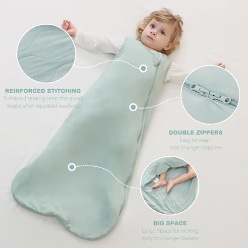 Mosebears Unisex Baby Sleep Sack 1.0 TOG, Supersoft Rayon Made from Bamboo Wearable Blanket with 2-Way Zipper (Blush,0-6 Months)