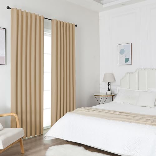 Joydeco Blackout Curtains for Bedroom 72 inch Length,Back Tab/Rod Pocket 100% Blackout Living Room Drapes, Textured Thermal Insulated Blackout Curtains 2 Panels Set,52" W x 72" L,Black