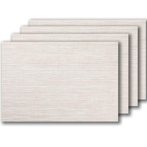 LEXMORE PVC Woven Placemats 4 PCS Wipeable Indoor/Outdoor Table Mats Washable Vinyl Place Mats for Dining Table, Set of 4-Beige