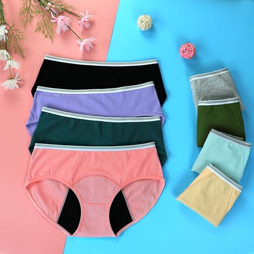 Geronmine Teen Girls Period Underwear Menstrual Leakproof Panties for First Period Starter Panty Kids Cotton Protective Brief (US, Age, 10-12 Years, Color-A)