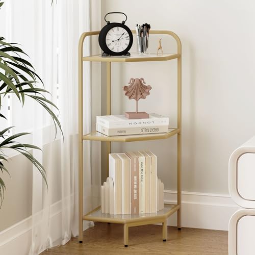 Hzuaneri Corner Shelf Stand, Glass Bookshelf Bookcase, Bathroom Organi