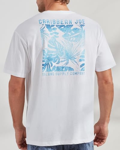 CARIBBEAN JOE Men's Sleep Set, Tropical Fronds Shorts and Blue Crew Neck T-Shirt Pajamas, Lightweight Novelty PJs