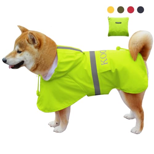 KOOGAL Dog Raincoat Apparel Poncho Waterproof Dog Clothes Pet Raincoat Jacket for Small to Medium Sized Dogs (Fluor-Yellow,2XL)
