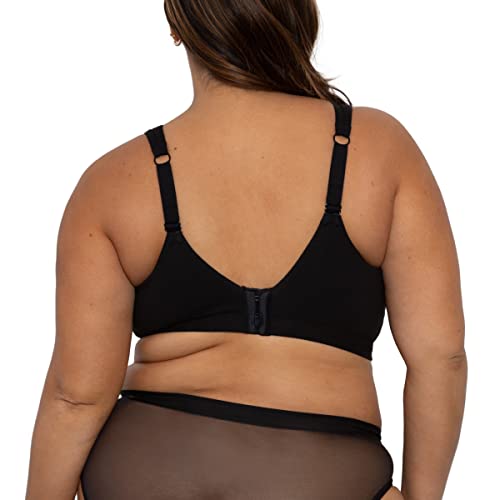 Curvy Couture Women's Plus Size Cotton Comfort 2-Pack Bralette, Charcoal Heather/Black HUE, M