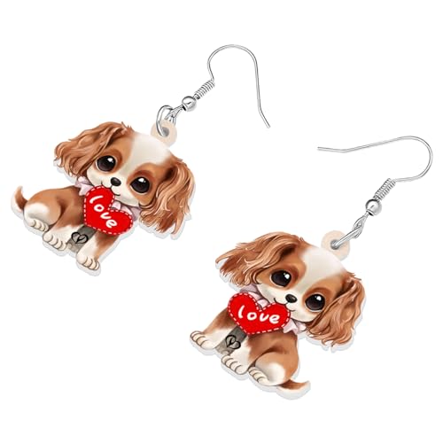 BONSNY Acrylic Valentine's Day Cute Pink Heart Love Dog Breeds Beagle Puppy Earrings Drop Dangle Jewelry For Women Gift Charms (Beagle)