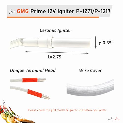WAITCOOK 12V Prime Hot Rod Igniter for Green Mountain Daniel Boone Prime and Jim Bowie Prime Model, Ledge and Peak Pellet Grill Prime 12 Volt Ignitor Replacement Parts