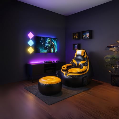 Qadory Inflatable Gaming Chair for Kids – Supports Up to 300 lbs, Includes Air Pump, Cup Holder, 2 Pockets – Durable Bean Bag Seat, Comfy Kids Gaming Chair & Top Gamer Chairs for Kid Room