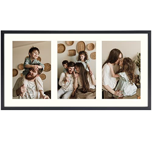 Golden State Art, Set of 10, 7x14 White Photo Wood Collage Frame with Mat Displays (3) 4"x6" Pictures