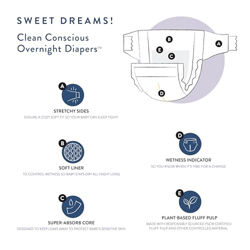 The Honest Company Clean Conscious Overnight Diapers | Plant-Based, Sustainable | Cozy Cloud + Star Signs | Club Box, Size 3 (16-28 lbs), 52 Count