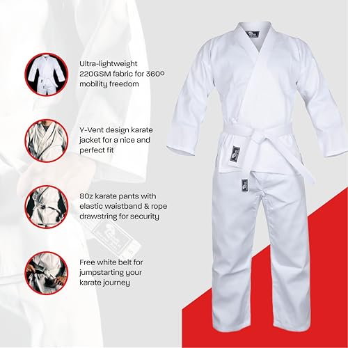 Hawk Sports Karate Uniform, Lightweight Karate Gi with Belt for Kids and Adults, Ideal for Martial Arts Training and Sparring, Durable Training Gear, Size 0 (4'3''/70lbs)