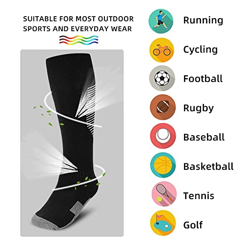 ZEPOHCK Kids Athletic Soccer Socks 2 Pairs, Knee High Socks for Youth Boys Girls, Shoe Size 3-6.5, Ages 6-12, Black