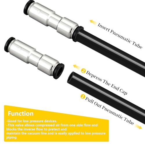 Yoebor 1/4" OD Check Valve Push to Connect One Way Inline Air Pneumatic Valves, Nickel Plated Brass & Plastic (Pack of 2)