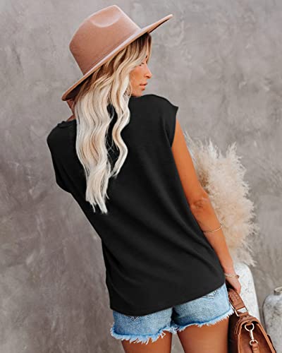 ETCYY NEW Womens Chic Hollow Basic Tops Cap Sleeve Tank Top Loose Fit T-Shirt