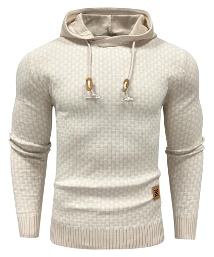 Zaitun Men's Drawstring Waffle Textured Hooded Pullover Sweater