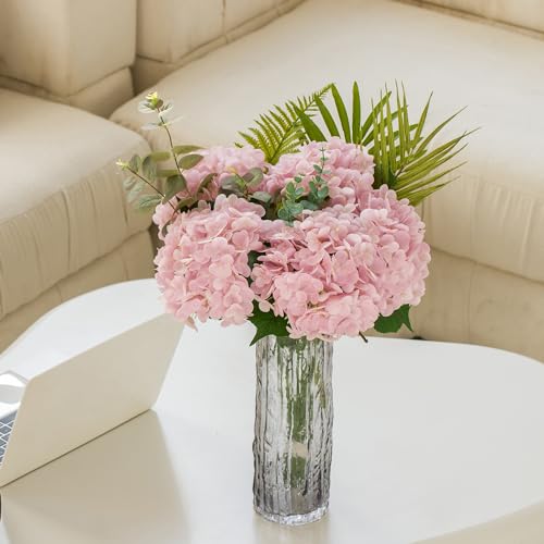 Coferset 5pcs Artificial Hydrangea Flowers Real Touch 20 inch Lifelike Hydrangea Flower for Home Wedding Office Party Living Room Decoration (Baby Blue)
